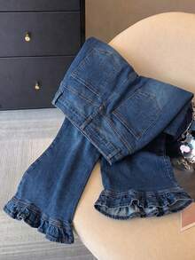 GlowEve CURVE Plus Size Casual Washed Ruffle Hem Jeans - Dark Wash - View 2