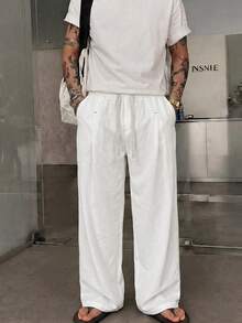 STEELVANCE Pantalones casuales versátiles de unicolor para hombres - Blanco - Ver 3