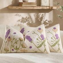 Cirelle 1/2pcs Vintage Embroidered Floral Throw Pillow Cover - Cream Cushion Case With Purple Lavender And Daisy Flower Embroidery, Country Farmhouse Decorative Pillowcase For Couch Sofa Bed (No Insert) - Mauve Purple - View 11