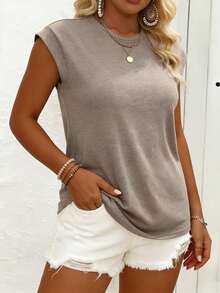 EMERY ROSE Plus Size Women Casual Minimalist Batwing Sleeve Round Neck T-Shirt, Suitable For Spring/Summer - Dusty Pink - View 3