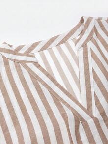 EMERY ROSE Áo blouse nữ size lớn sọc thời trang phong cách thường ngày cho mùa thu - Màu Khaki - Xem 5