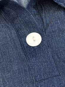 Linhara Plus Size Women's Casual Spring/Autumn Blouse, Minimalist Versatile Retro Style, Solid Color Lapel Loose Fit Shirt, Suitable For Spring/Autumn Wear - Blue - View 7