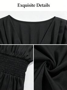 Poshavie Poshavie Plus-Size Women's Casual Slimming Dress, Stretchy Waist-Cinching Design, Suitable For Everyday Wear. - Black - View 9