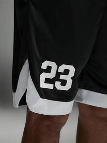 Sport MetroGents Men's Letter Print Drawstring Waist Pocketed Casual Sports Shorts,Ultra Lightweight Breathable Comfortable Side Slits Baggy Running Gymwear - Black - View 7