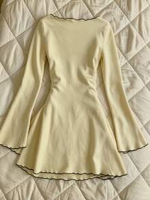 GlowEve Women's Bow Decor Contrast Color Casual Party & Travel Dress - Pale Yellow - View 2