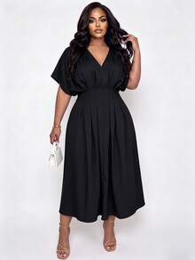 Poshavie Poshavie Plus-Size Women's Casual Slimming Dress, Stretchy Waist-Cinching Design, Suitable For Everyday Wear. - Black - View 7
