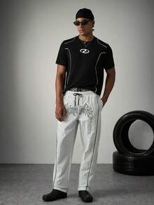 Sport MetroGents 男士休闲撞色滚边运动T恤，夏季，健身 - 黑色 - 查看 5