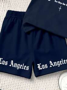 1 Set Pakaian Bayi Laki-laki: Kaos Motif Inggris Gaya Jalanan dan Celana Pendek Motif Senada, Cocok untuk Jalan-jalan dan Bermain di Musim Panas - MultiWarna - View 8