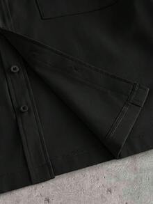 AXEPEAK 男士休閒工裝短袖襯衫與長褲套裝，附口袋 - 黑色 - 查看 6