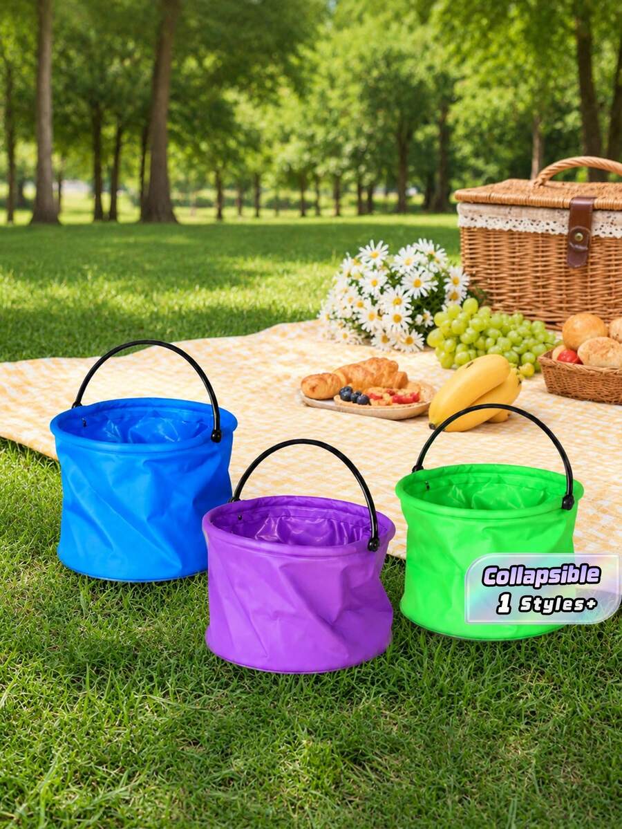 3Pcs Collapsible Mini Bucket, Foldable PVC Water Pail For Beach Fishing Camping Travel, Multi-Use Portable Bucket For Gardening Watering, Cleaning, Painting, Pool Picnic Outdoor Essentials - Folding Bucket - View 1