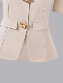 SHEIN Sparklyn Teen Girls 2pcs/Set Summer Elegant Metal Decor Petal Sleeve Blouse & Pants Set Back To School,Girls Outfit Sets, Fall, Autumn, Winter, Cardigan - Apricot - View 5