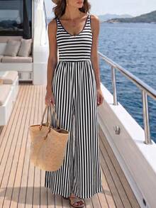 Balvessa Jumpsuit Wanita Gaya Liburan Pulau Bahari Musim Semi/Panas Desain Santai Vintage Kasual Bergaris Gaya Klasik - MultiWarna - View 5