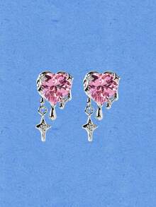 Popjeli French Light Luxury Color Zirconium Stud Earrings Women's Fashion Light Luxury Earrings - Silver - View 12