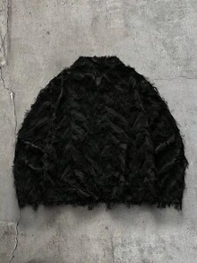 AXEPEAK Men's Plus Size Autumn Fashion Fringe Jacket - Black - View 2