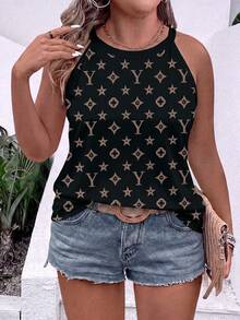 EMERY ROSE Fashionable Casual Retro Black Base Floral Print Plus Size Camisole - Multicolor - View 1