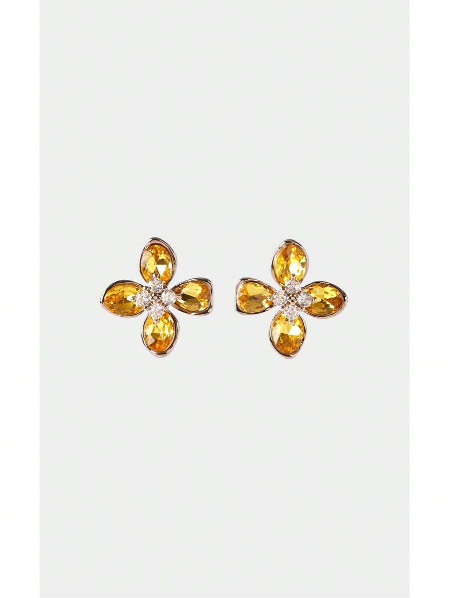 Noxbound Golden Yellow Women's Flash Flower Stud Earrings New Fashion Earrings - Yellow Gold - View 1