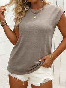 EMERY ROSE Plus Size Women Casual Minimalist Batwing Sleeve Round Neck T-Shirt, Suitable For Spring/Summer - Dusty Pink - View 5