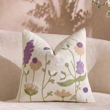 Cirelle 1/2pcs Vintage Embroidered Floral Throw Pillow Cover - Cream Cushion Case With Purple Lavender And Daisy Flower Embroidery, Country Farmhouse Decorative Pillowcase For Couch Sofa Bed (No Insert) - Mauve Purple - View 12