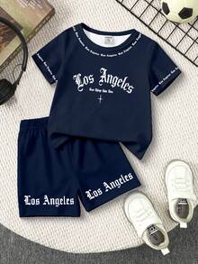1 Set Pakaian Bayi Laki-laki: Kaos Motif Inggris Gaya Jalanan dan Celana Pendek Motif Senada, Cocok untuk Jalan-jalan dan Bermain di Musim Panas - MultiWarna - View 3