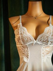 SpicyHot Women's Sexy Lace Trim Nightgown 2-Piece Set,Sexy Lingerie For Women,Adult ,Honeymoon,Hot,Date Night,Lace Sexy Lingerie,Lingerie Set,Sexy Outfit - White - View 3