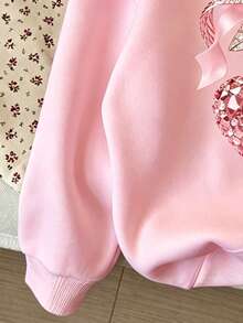 SHEIN 女童粉色連帽衛衣，仿水鑽櫻桃圖案，休閒百搭，適合街頭風與日常穿著，舒適蝴蝶結設計，適用秋冬 - 彩色 - 查看 5