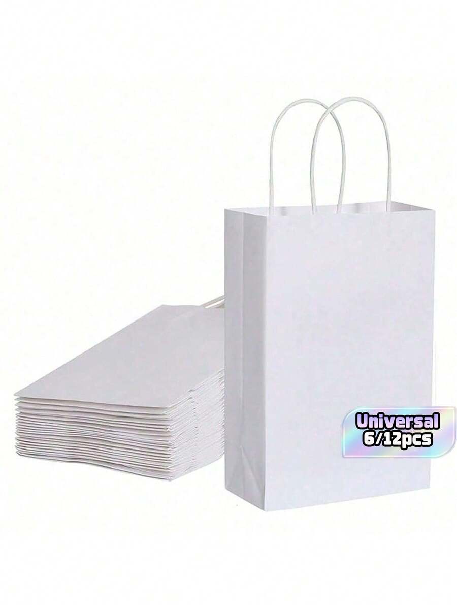 6/12 Pcs Thickened Kraft Paper Bags, Small Size, Universal Bags For Gift Wrapping & Shopping, Suitable For Mother's Day And All Festivals - View 1