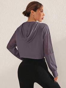 SHEIN Sovereign Charm 女款純色長袖抽繩連帽運動運動衫 - 淺灰紫 - 查看 2