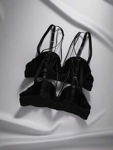 EmpressEnvy Women's Solid Color Underwire Bra (2PCS) - Black - View 2