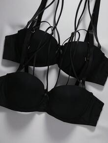EmpressEnvy Women's Solid Color Underwire Bra (2PCS) - Black - View 5