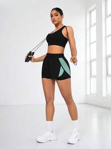 Gameset SHEIN Sport 女款 2 合 1 對比色口袋運動短褲 - 彩色 - 查看 5
