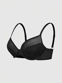 SHAPORA Sujetador con aros de malla patchwork para mujer talla grande con relleno, efecto push-up y elevador, efecto reductor para busto grande, 1 pieza - Negro - Ver 3
