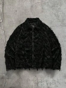 AXEPEAK Men's Plus Size Autumn Fashion Fringe Jacket - Black - View 1