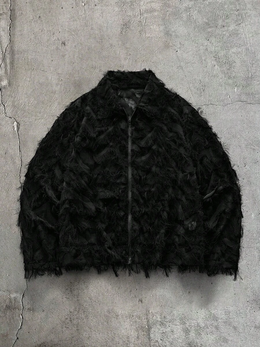 AXEPEAK Men's Plus Size Autumn Fashion Fringe Jacket - Black - View 1