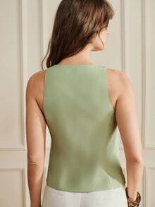 Pariaura Cool Zen Aesthetic Romantic Elegant Light Green Tie-Strap Sleeveless Women's Top Vacation Summer - Green - View 6