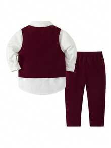 Baby Boys' Elegant Color Block Bowknot Decor Fashion Suits - Burgundy - View 2