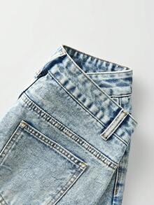 GlowEve Women's Casual Washed Floral Embroidered Wide Leg Jeans - Blue - View 7
