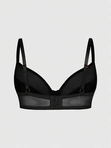 SHAPORA Sujetador con aros de malla patchwork para mujer talla grande con relleno, efecto push-up y elevador, efecto reductor para busto grande, 1 pieza - Negro - Ver 2