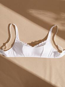 Lencería de mujer Lullawish, sujetador inalámbrico con parches de encaje romántico de unicolor - Blanco - Ver 5
