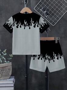 SHEIN 青少年男孩 2 件套服裝－自由女神像圖案印花 T 恤與短褲套裝－街頭風 - 彩色 - 查看 6