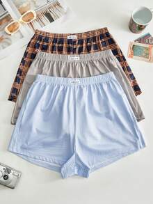 Lowkey Lull Ins Casual Comfortable Minimalist Plaid Striped Lace Trim Women's Pajamas Loungewear Bottoms - Multicolor - View 1