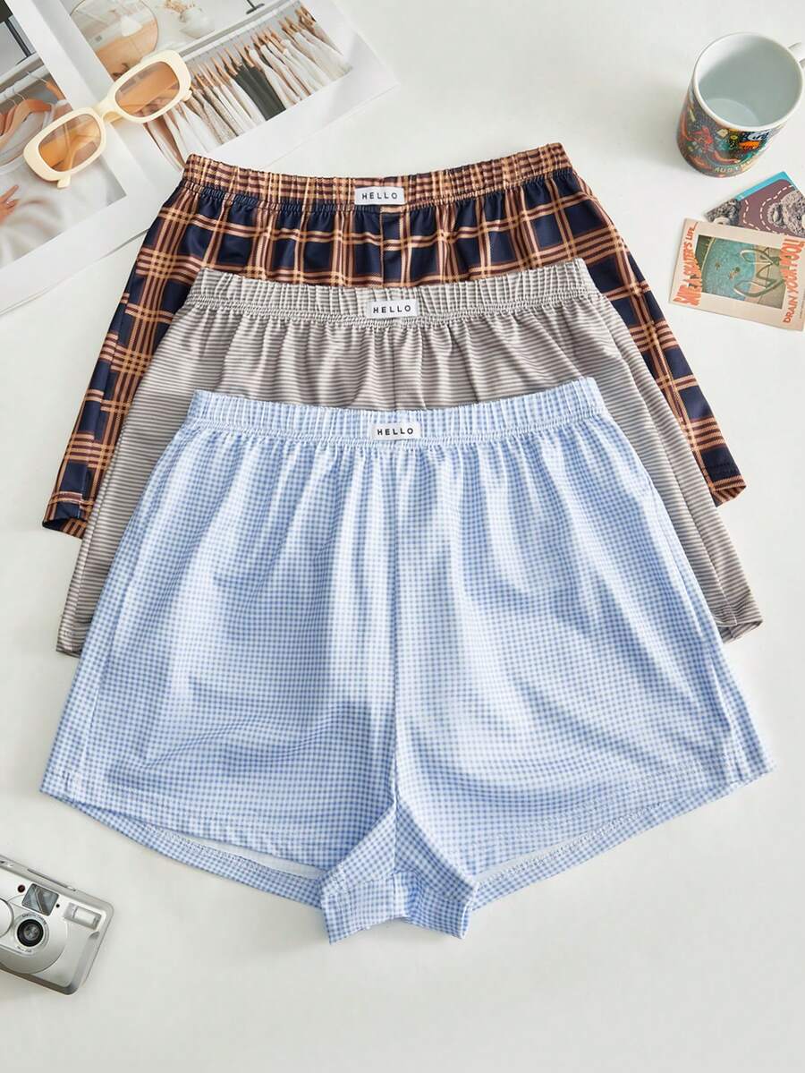 Lowkey Lull Ins Casual Comfortable Minimalist Plaid Striped Lace Trim Women's Pajamas Loungewear Bottoms - Multicolor - View 1