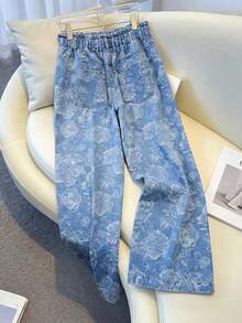 GlowEve CURVE Plus Size Women's Pocket Button All-Over Print Casual Daily Denim Jeans - Light Wash - View 2
