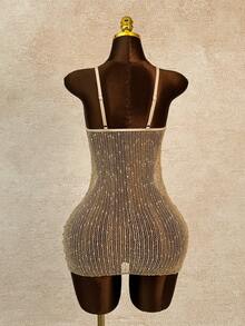 SHEIN Swim 女款春夏泳裝外罩衫，網紗設計，防曬，適合游泳、溫泉、度假、海灘派對、熱帶風情，性感米色 - 棕色 - 查看 5
