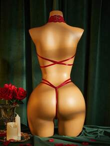 SpicyHot 1pc Black Lace Sexy Open-Cup Lingerie Jumpsuit,Sexy Lingerie For Women,Adult ,Honeymoon,Hot,Date Night,Lingerie,Lace Sexy Lingerie,Sexy Outfit - Burgundy - View 2