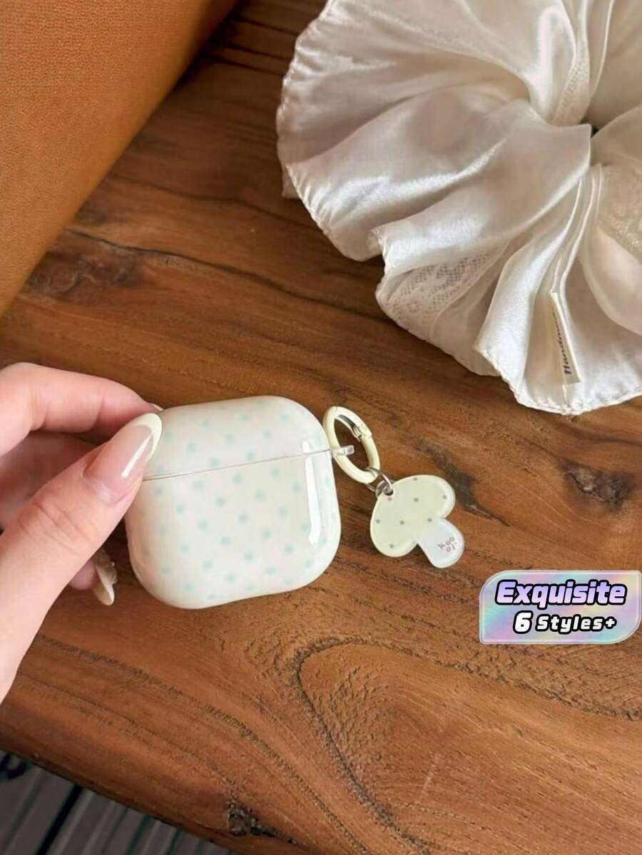 可愛波點透明耳機保護殼,附蘑菇吊飾,軟殼適用於第1/2/3/4代與Pro系列 - 彩色 - 查看 1