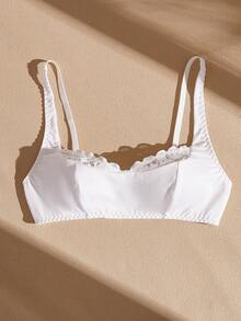 Lencería de mujer Lullawish, sujetador inalámbrico con parches de encaje romántico de unicolor - Blanco - Ver 3