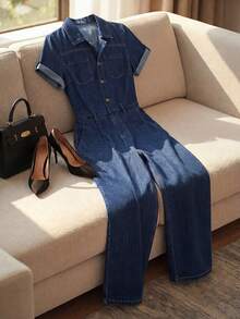 GlowEve CURVE Plus Size Women's Button Casual Daily Denim Overalls - Dark Wash - View 6