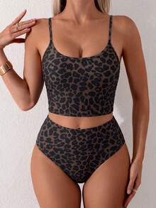 Swim Vcay Women's Summer Beach Leopard Print Tankini Swimwear Set - Multicolor - View 3
