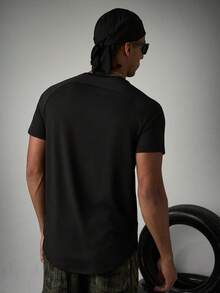 Sport MetroGents Men Solid Raglan Sleeve Sports Tee,Black Gym Tee Summer Athleisure Compression Shirt,Fitted Short Sleeve Active Workout Tops,Breathable Lightweight - Black - View 2