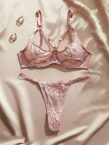 Charlaine French-Style Romantic, Sexy, Cute, And Elegant Lace Light Pink Bra With Underwire, Low-Rise Sexy Underwear, Perfect For Weddings, Fitness, And Autumn. - Pink - View 5